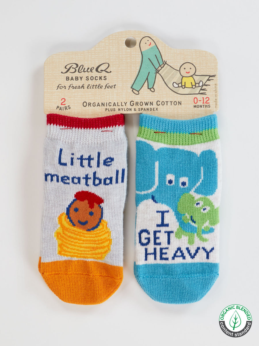 Blue Q - Little Meatball/ I Get Heavy Baby Socks (0-12M)