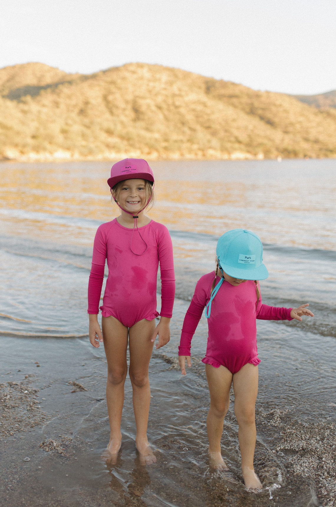 Current Tyed - "Brights" Ribbed Hot Pink Ruffle Rashguard Suit