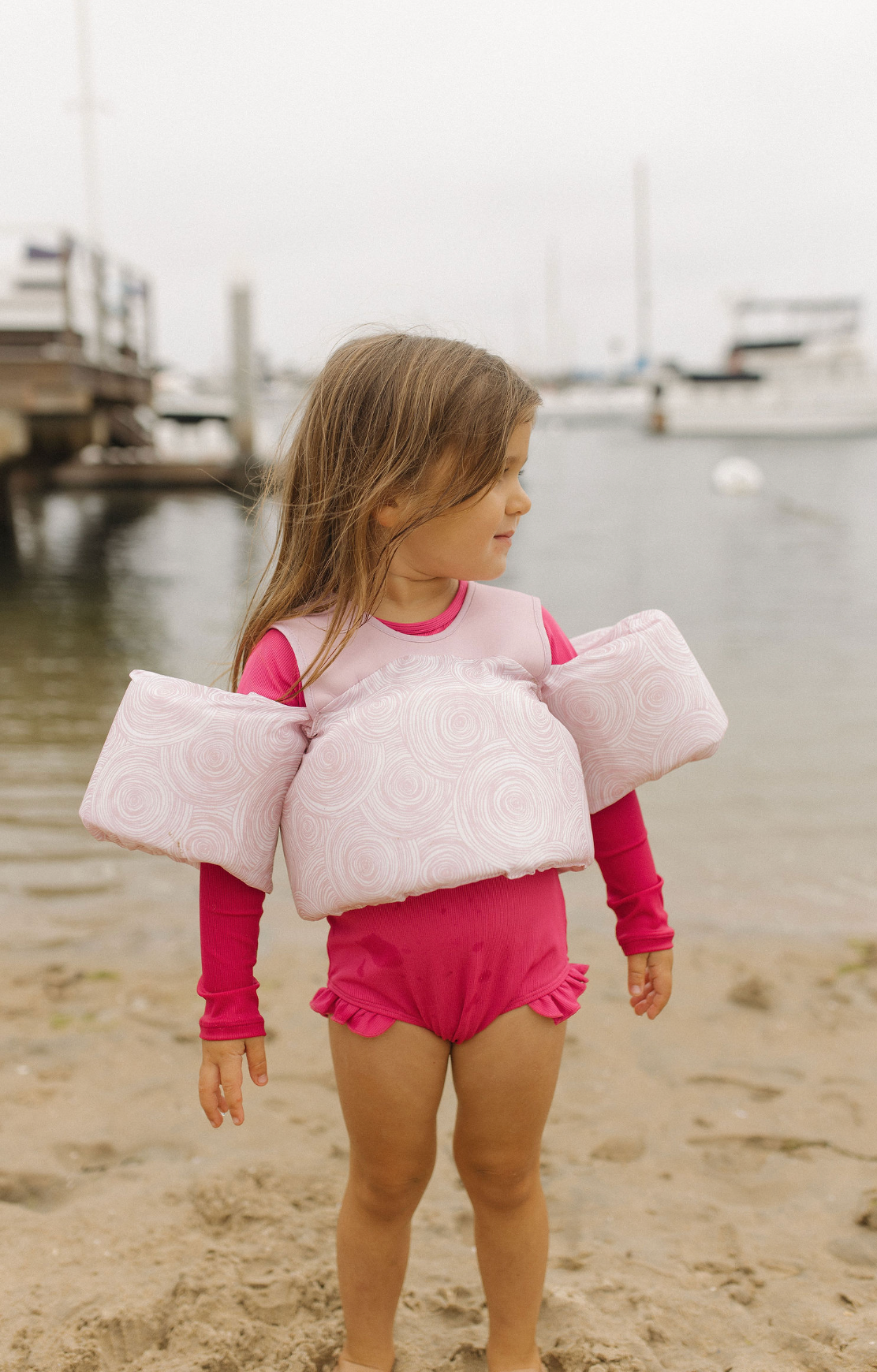 Current Tyed - "Brights" Ribbed Hot Pink Ruffle Rashguard Suit