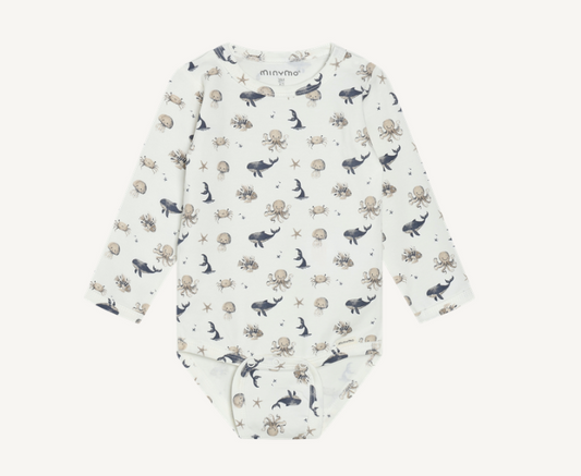 Minymo - All Over Print Ocean Pals Long Sleeve Bodysuit