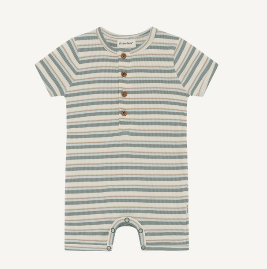 Minymo - Short Sleeved Striped Cotton Romper