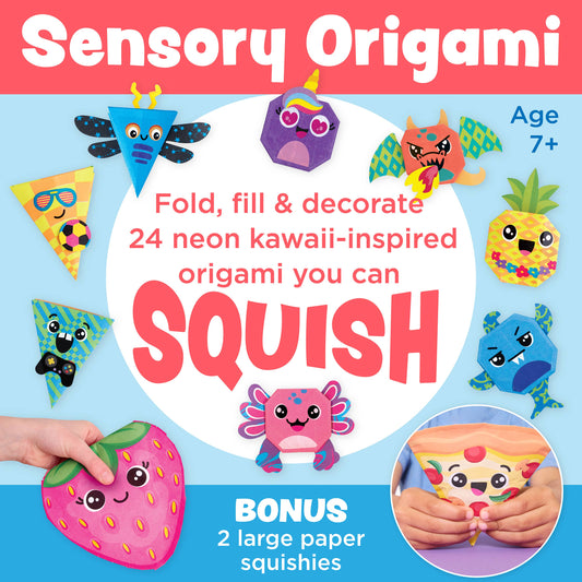 Sensory Origami book cover with colorful origami designs and text.