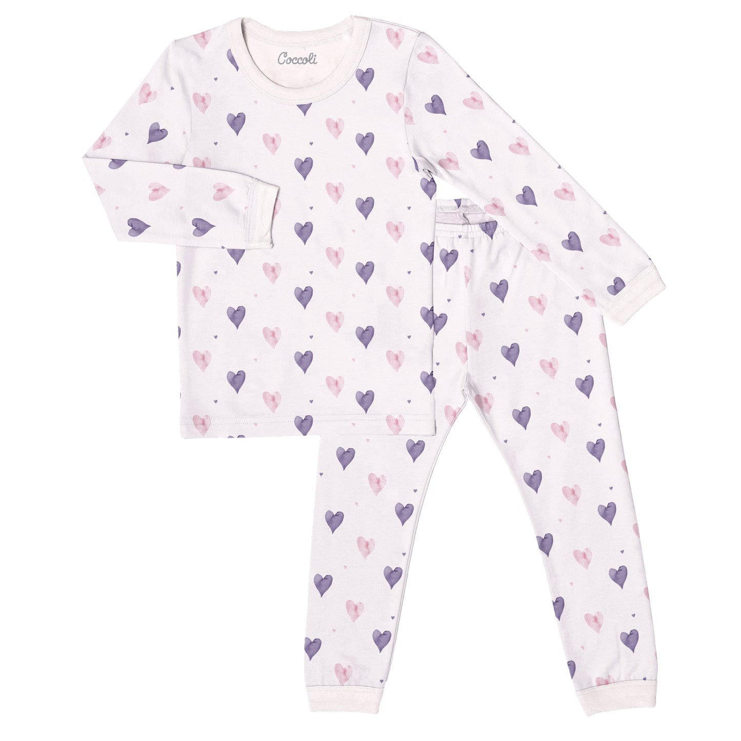 Coccoli Modal Long Sleeve Pyjama - Hearts on Light Pink - 3Y