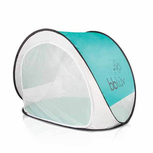 Turquoise and white pet playpen with 'bbluv' branding on a white background