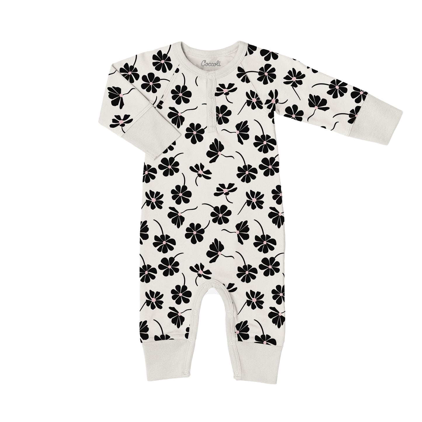Coccoli Modal Unionsuit Black Flowers on Oat 3m