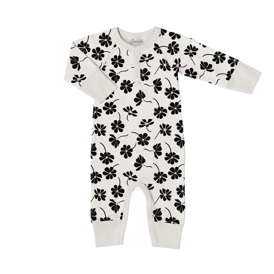 Coccoli Modal Unionsuit Black Flowers on Oat 3m