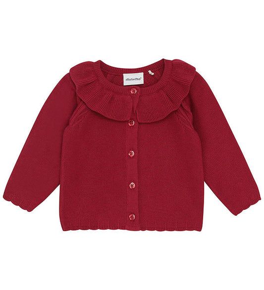 Minymo - Red Cardigan with Frilled Collar - 3M