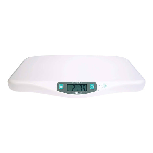 White digital scale with a digital display on a white background