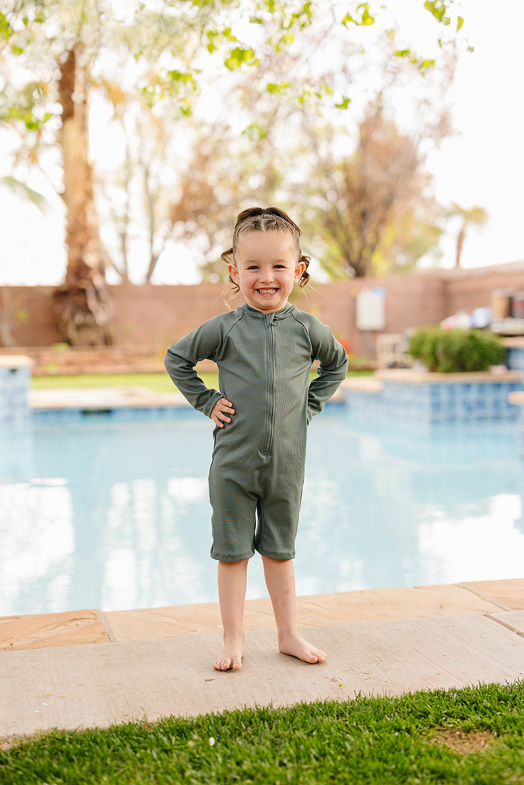 Current Tyed - Solid Solid Dark Green Ribbed Sunsuit