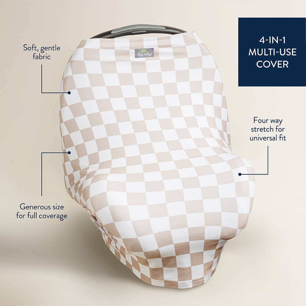 Itzy Ritzy - Taupe Checkerboard Mom Boss 4-in-1 Multi-Use Infant Car Seat Cover