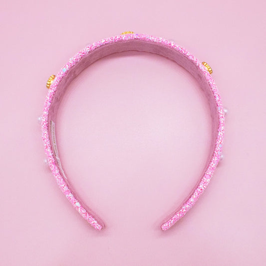 Frog Sac - Embellished Glitter Headband (Pearl & Rhinestone Studs)