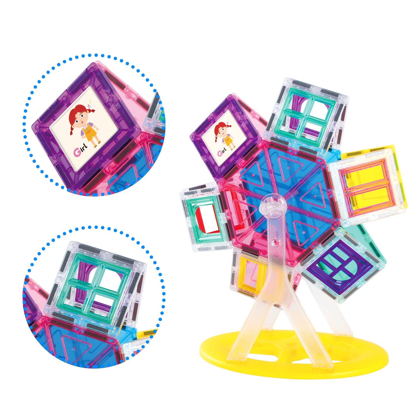 PicassoTiles 63 Piece Magnet Tile Ferris Wheel Building Set