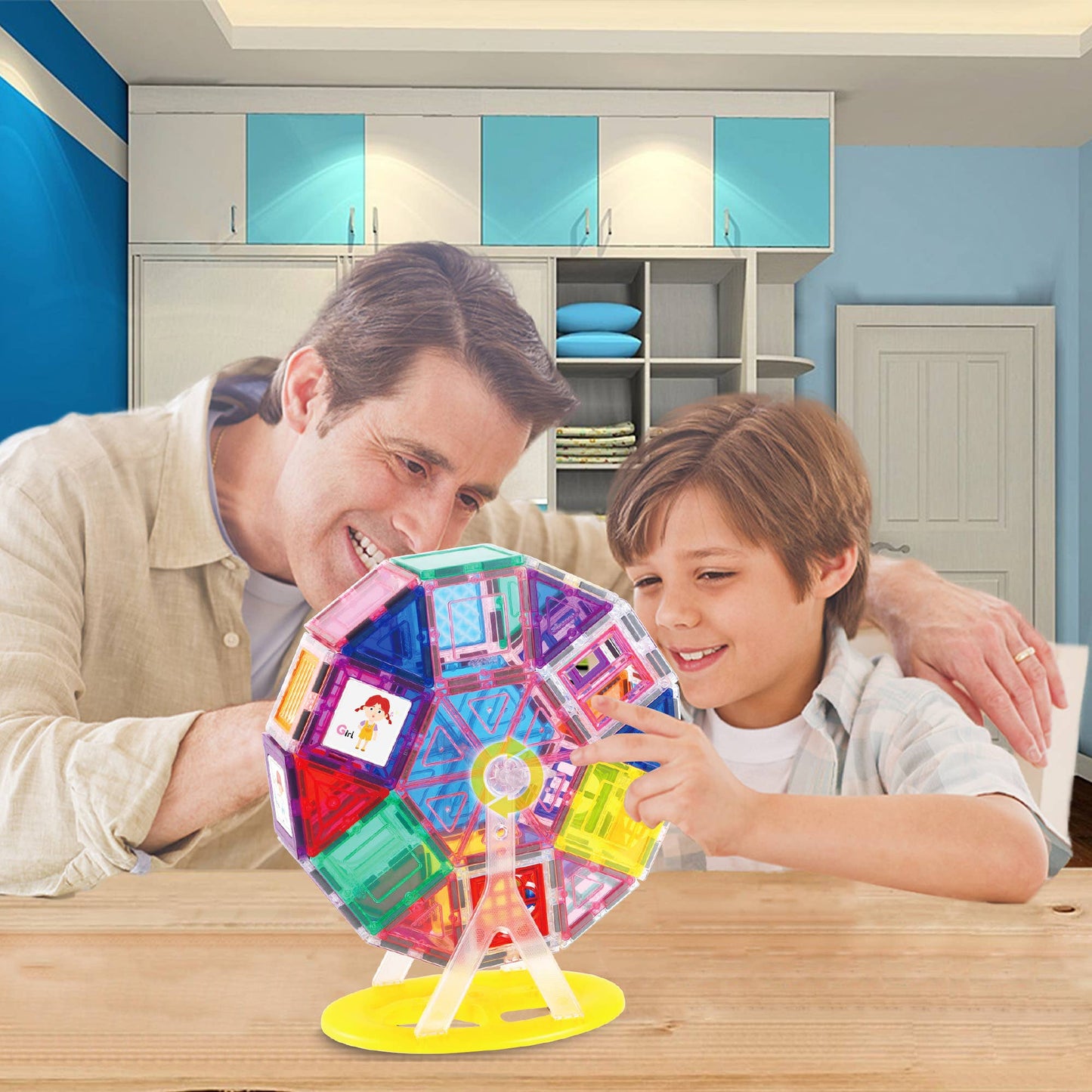 PicassoTiles 63 Piece Magnet Tile Ferris Wheel Building Set