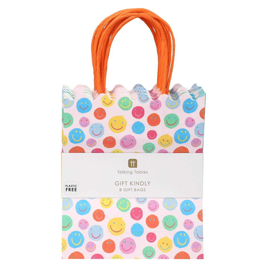 Talking Tables USA - Happy Face Smile Paper Gift Bags | 8 Pack |Party Favor Bags|