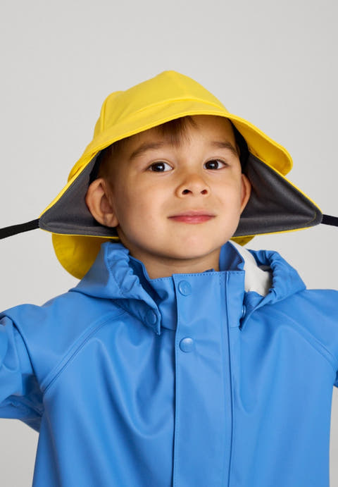 Reima Rainy Waterproof Kids' Rain Hat – Wide Brim, Reflective, Chin Strap | Toddlers to Kids