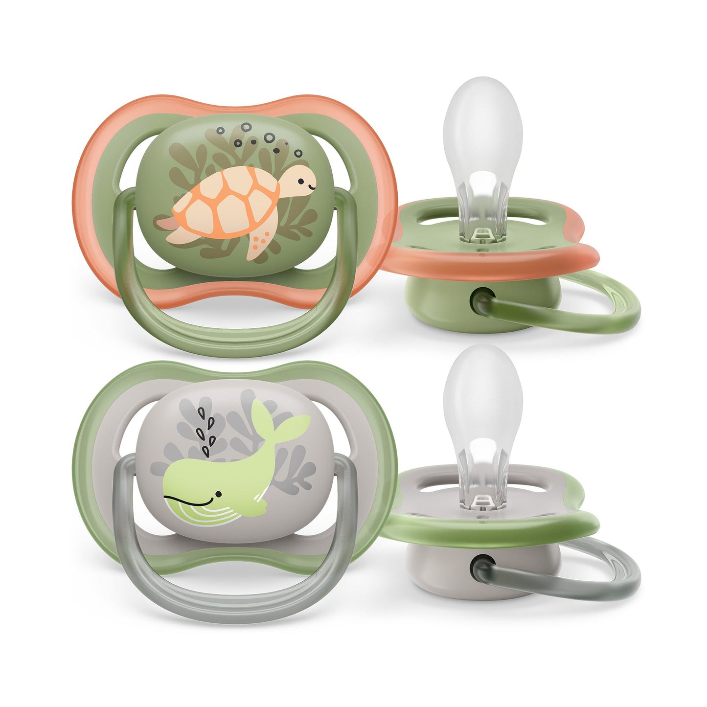 Philips Avent - Ultra Air Pacifier - 6-18m - Orange Turtle + Green Whale - 2 pack