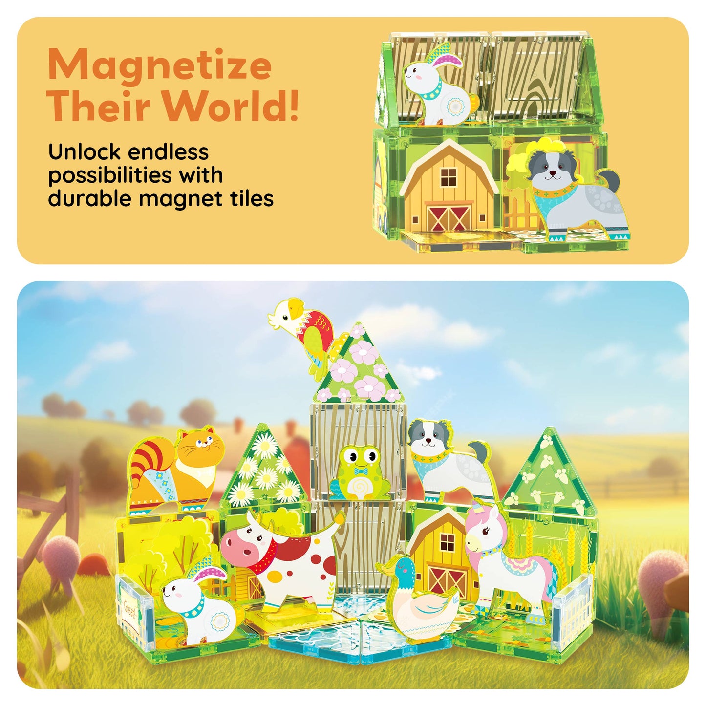 PicassoTiles 8pc Farm Animal Magnetic Action Figures