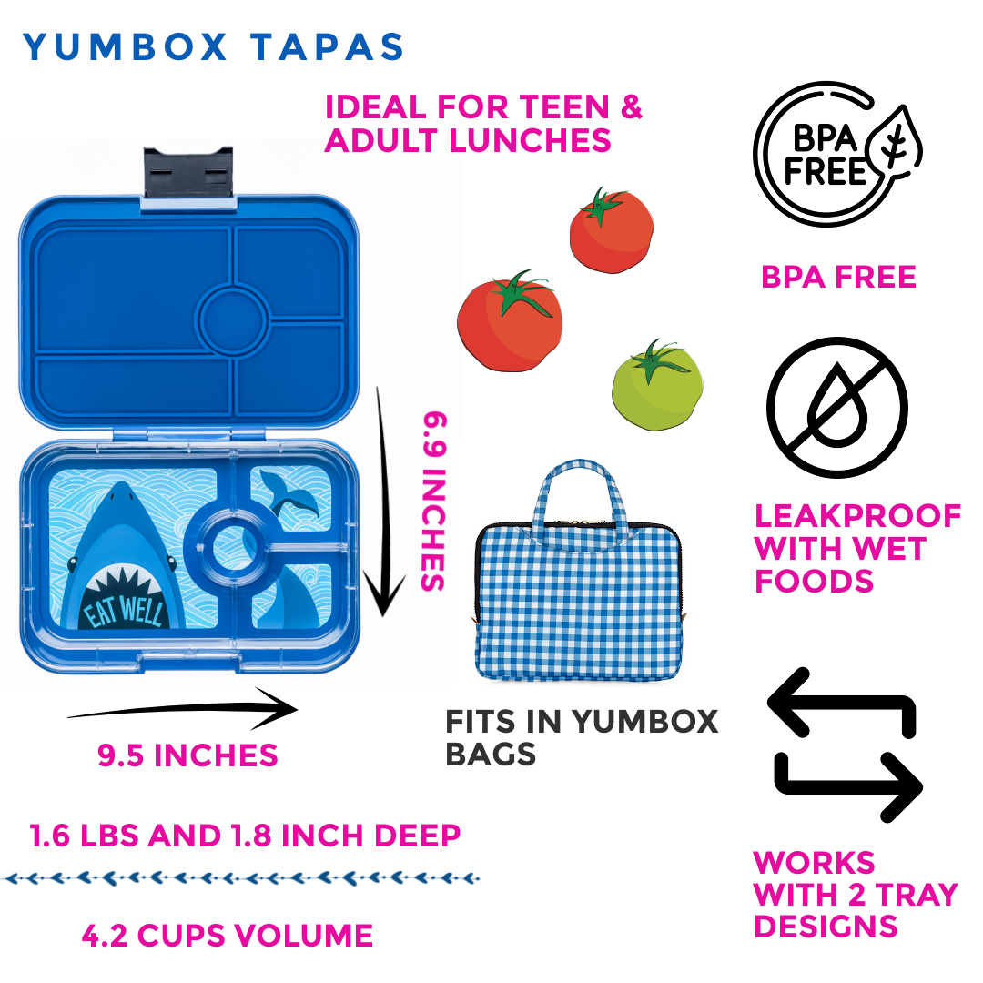 Yumbox - Leakproof Yumbox Tapas Bento Lunch Box - Monte Carlo Blue - 4 Compartment with Shark Tray
