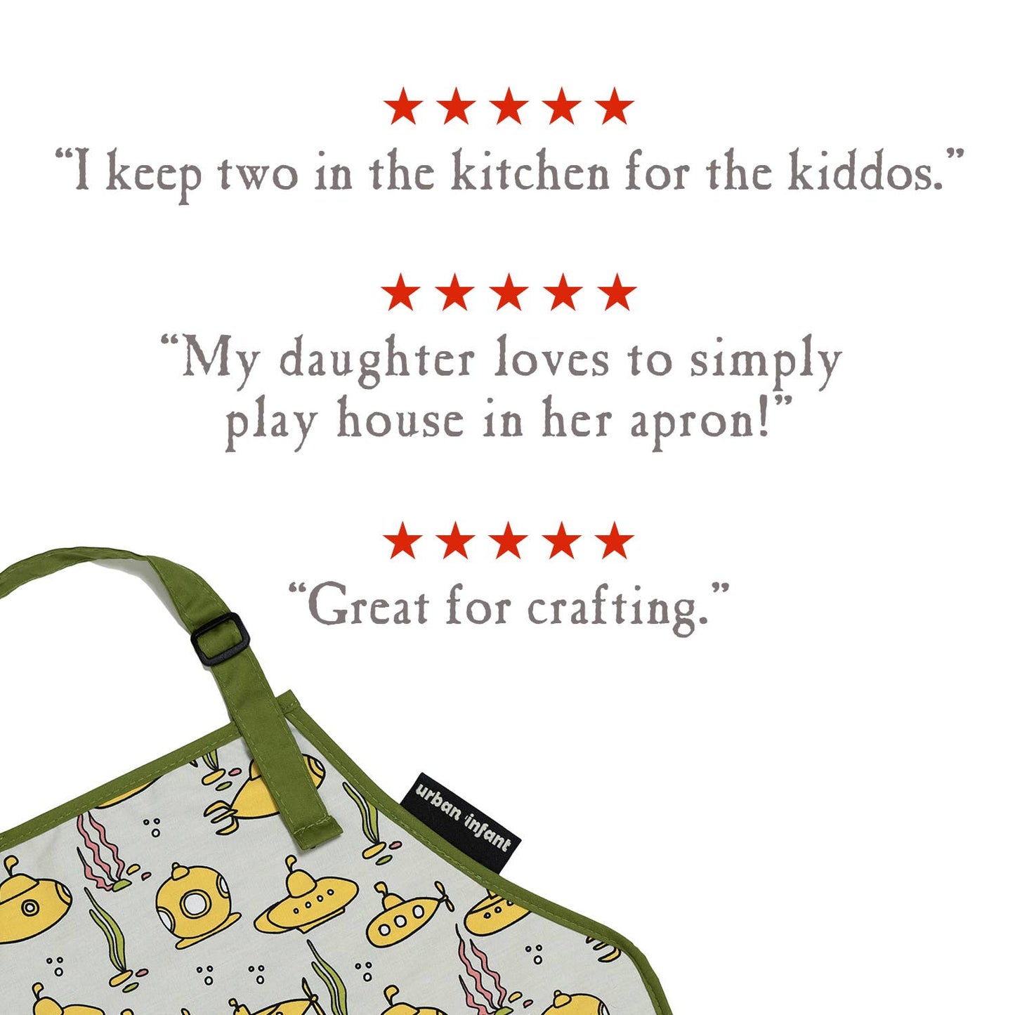 Urban Infant - Little Helper Kids Apron, Washable Cotton/Poly - Submarines: SMALL