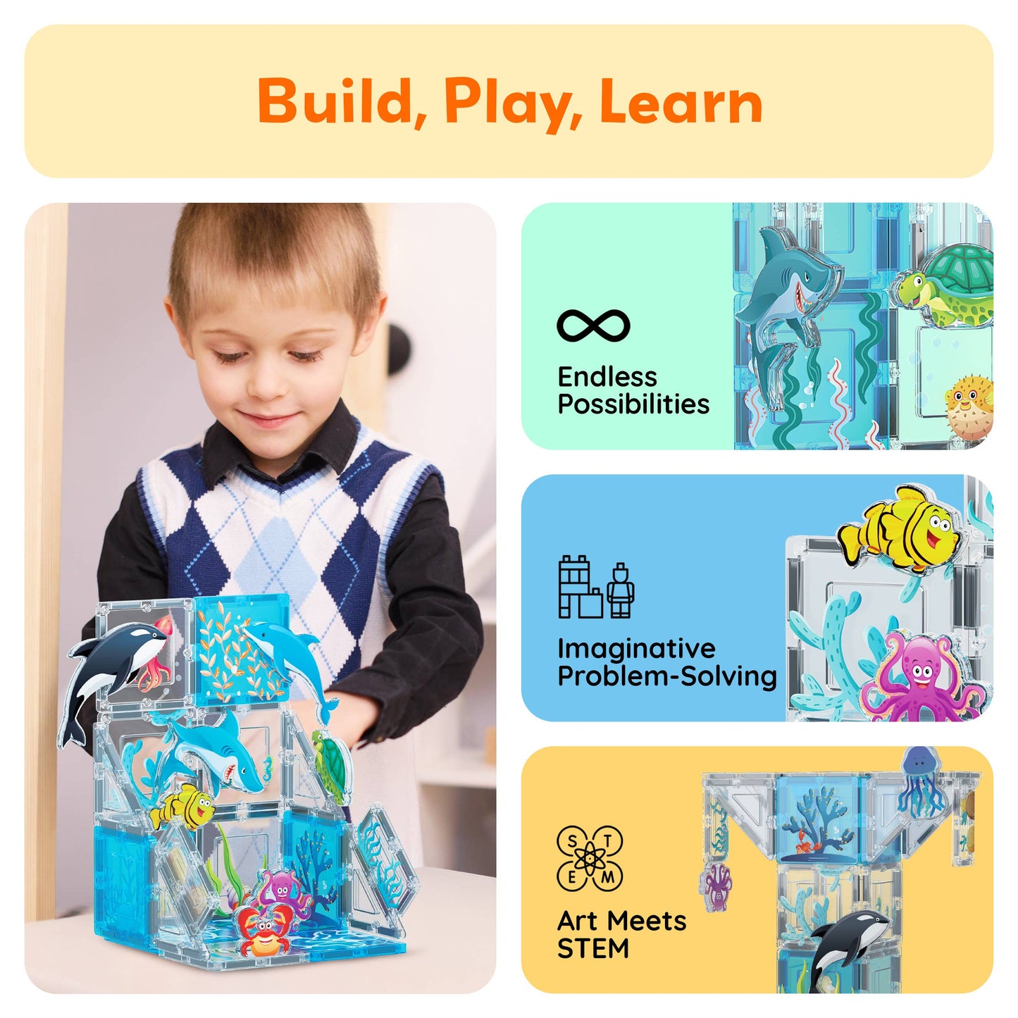 PicassoTiles 26 Piece Marine World Magnetic Building Set
