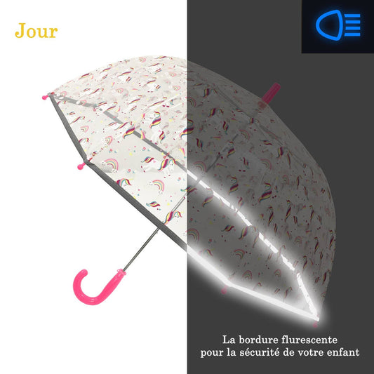 Child's Transparent Umbrella Pink Unicorn - Reflective