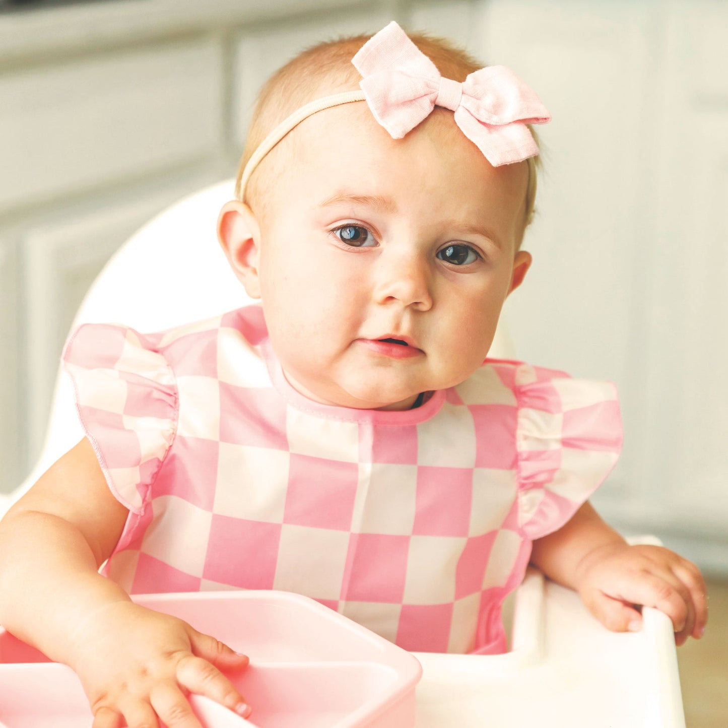 TINY TWINKLE - Mess-proof Easy Bib Ruffle - Pink Check (6 - 36 Months)