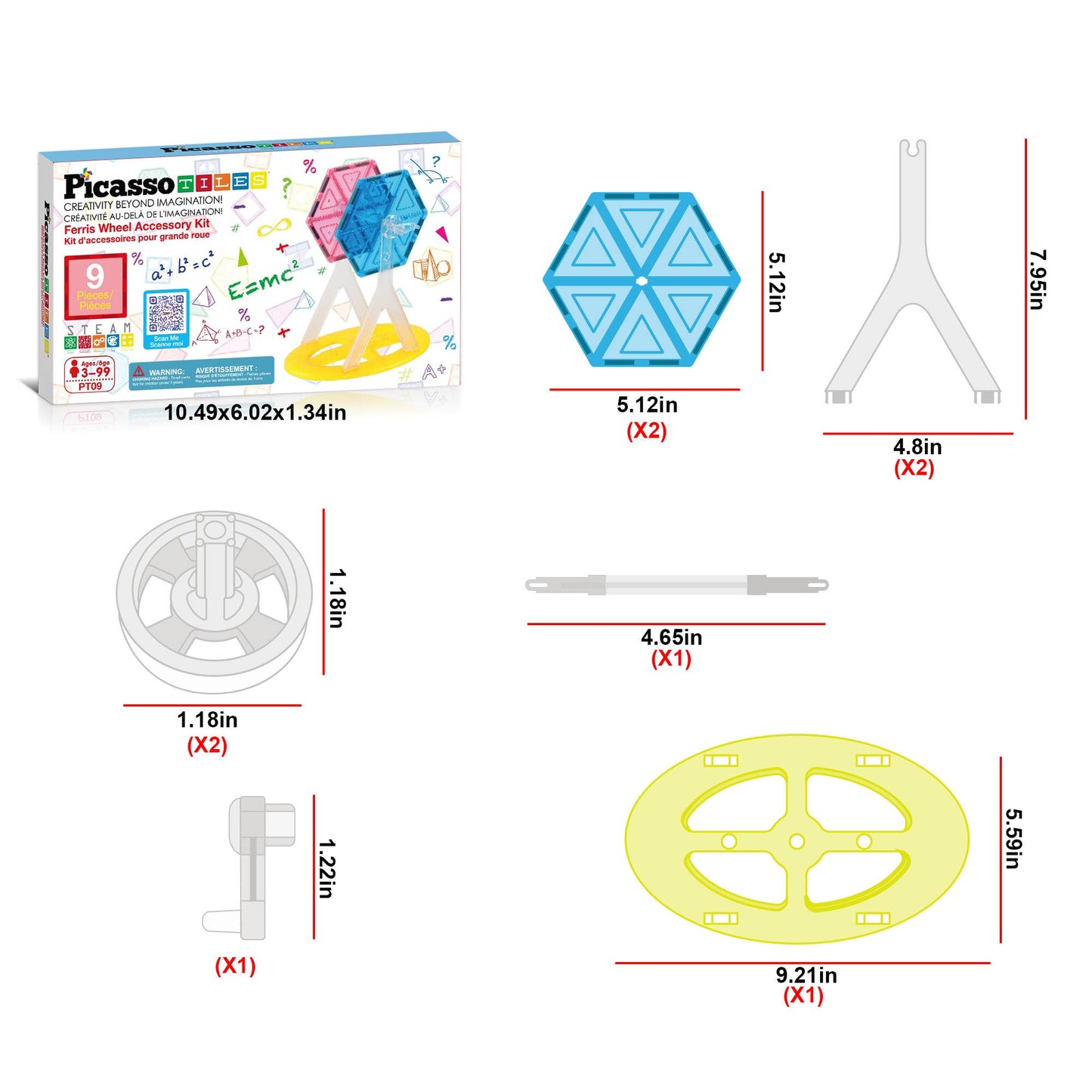 PicassoTiles 9pc Ferris Wheel Magnetic Tile Building Set