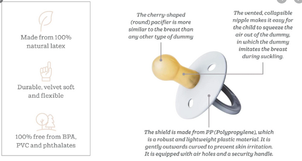 BIBS Pacifier Original COLOUR Latex 2 PK Iron GLOW / Baby Blue GLOW