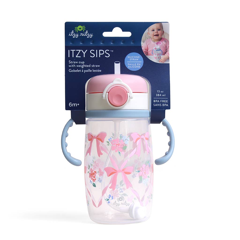 Itzy Ritzy Canada - Itzy Sips - Straw Cup With Snap-Close Lid: Ribbons & Roses