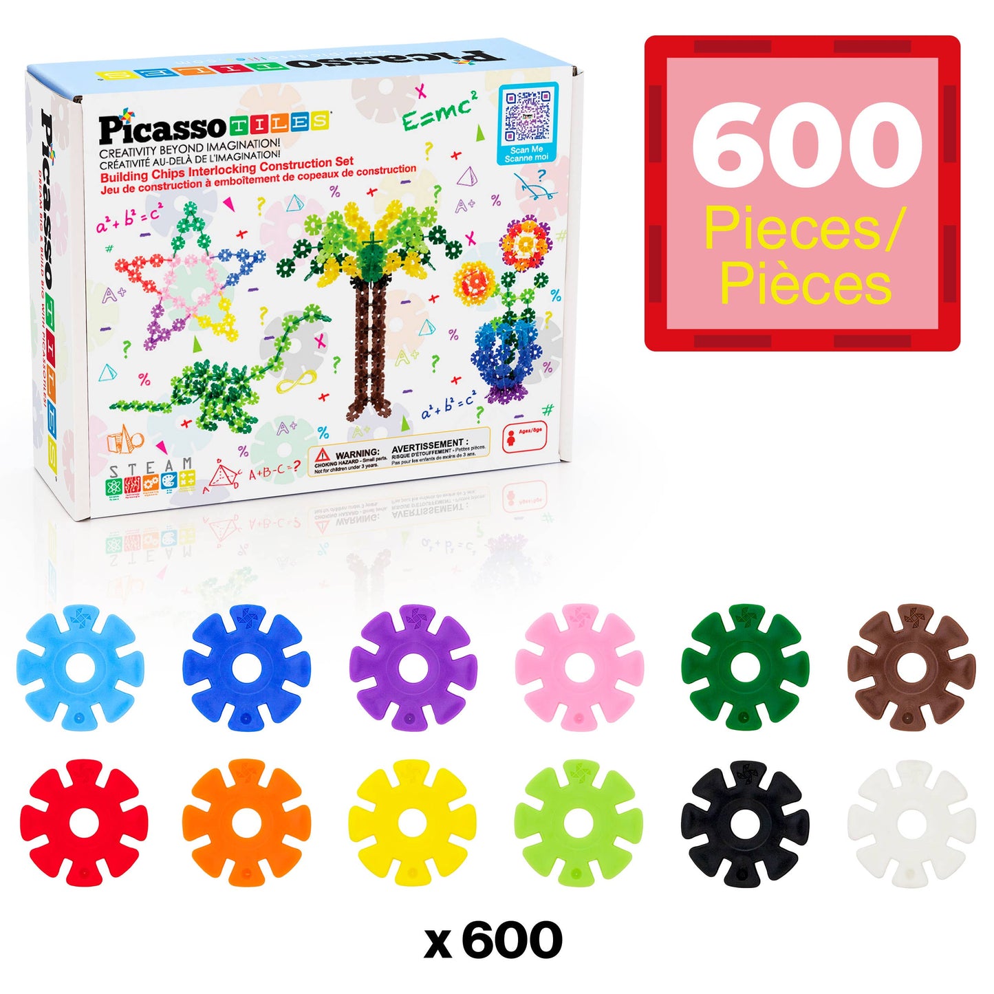 PicassoTiles 600pc Building Interlocking Chips