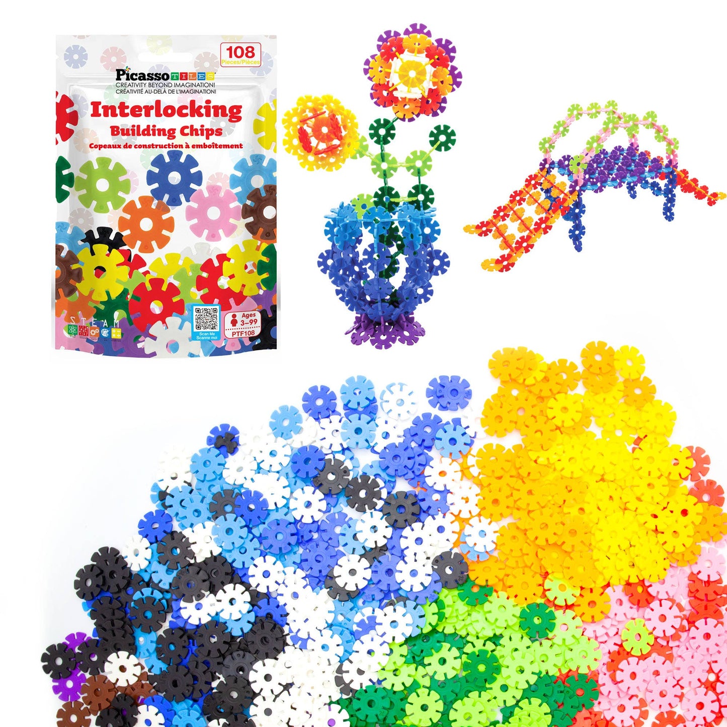 PicassoTiles 108pc Building Chips Interlocking Disc Set