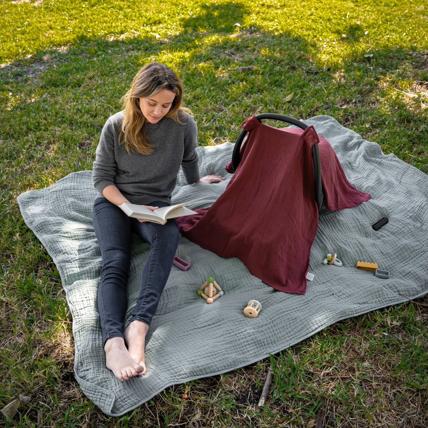 Comfy Cubs - Muslin Cotton Baby Car Seat Cover By Comfy Cubs: Sage