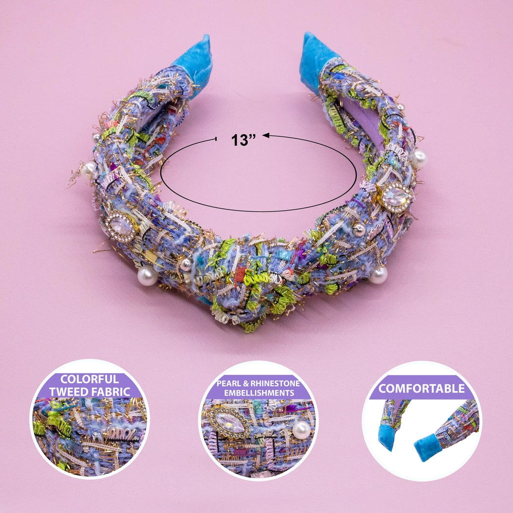 Frog Sac -  Kids Knot Headband - Embellished Rhinestone Pearl Tweed