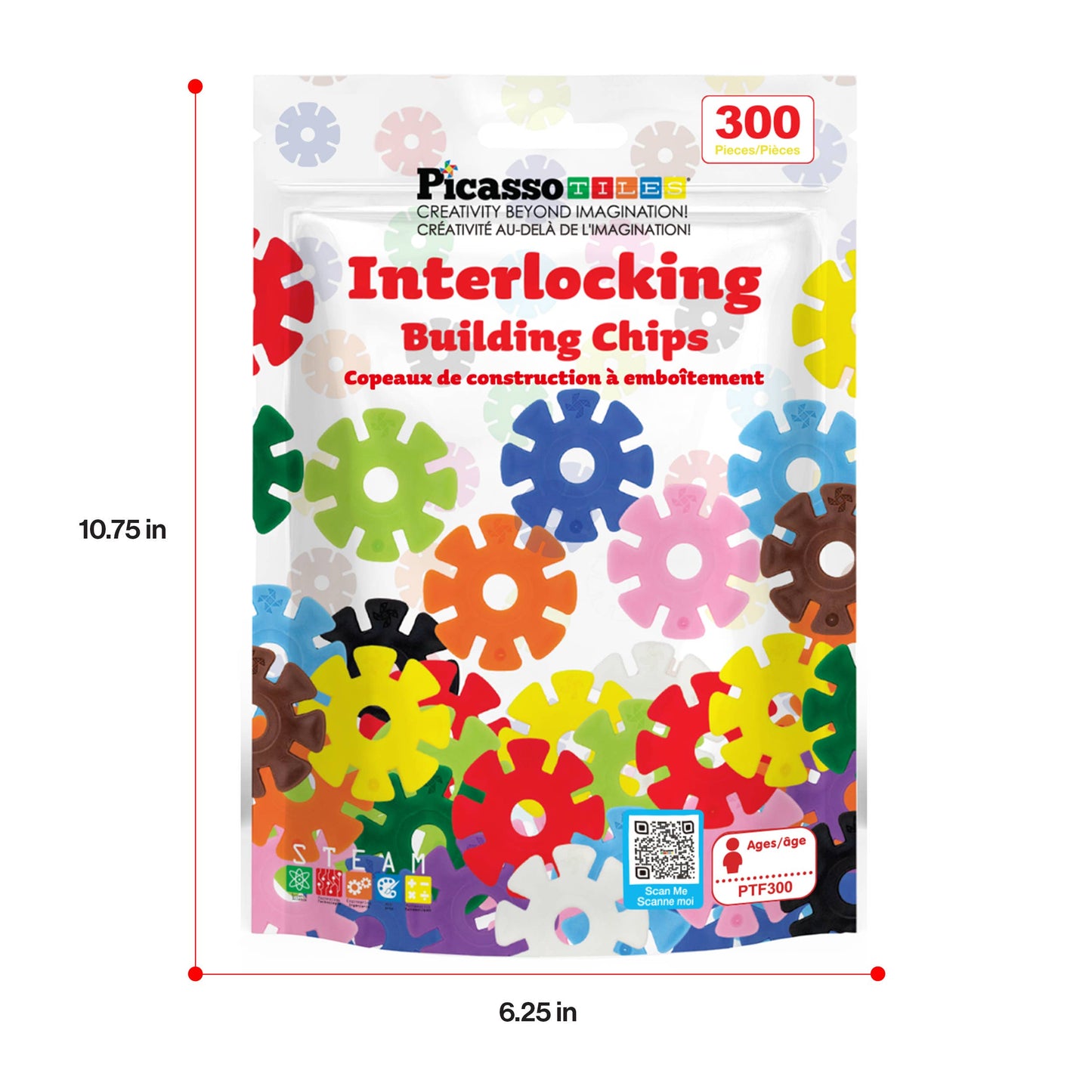PicassoTiles 300pc Building Chips Interlocking Disc Blocks