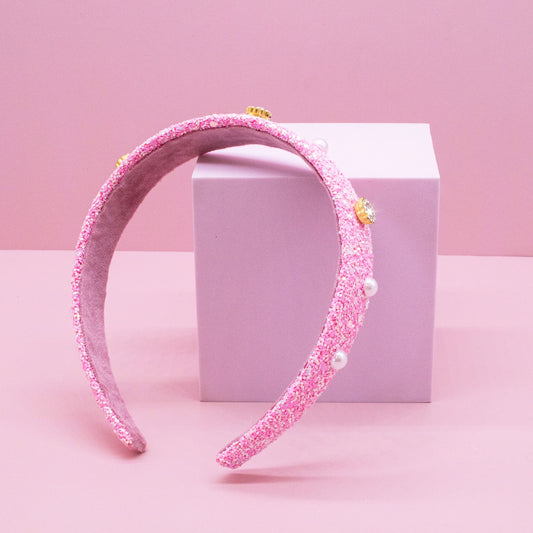Frog Sac - Embellished Glitter Headband with Pearl & Rhinestone Studs