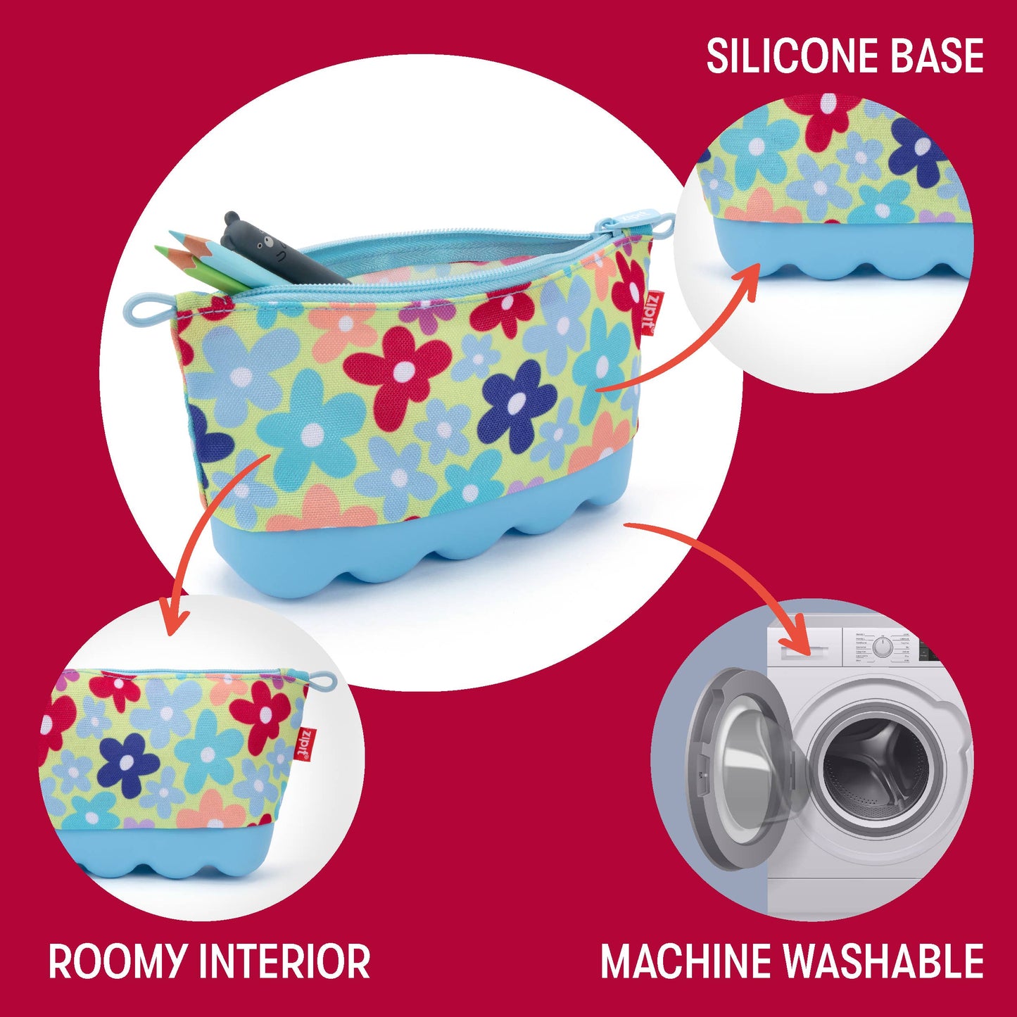 ZIPIT - ZIPIT Flowers Case, Cute Pencil Case for Girls