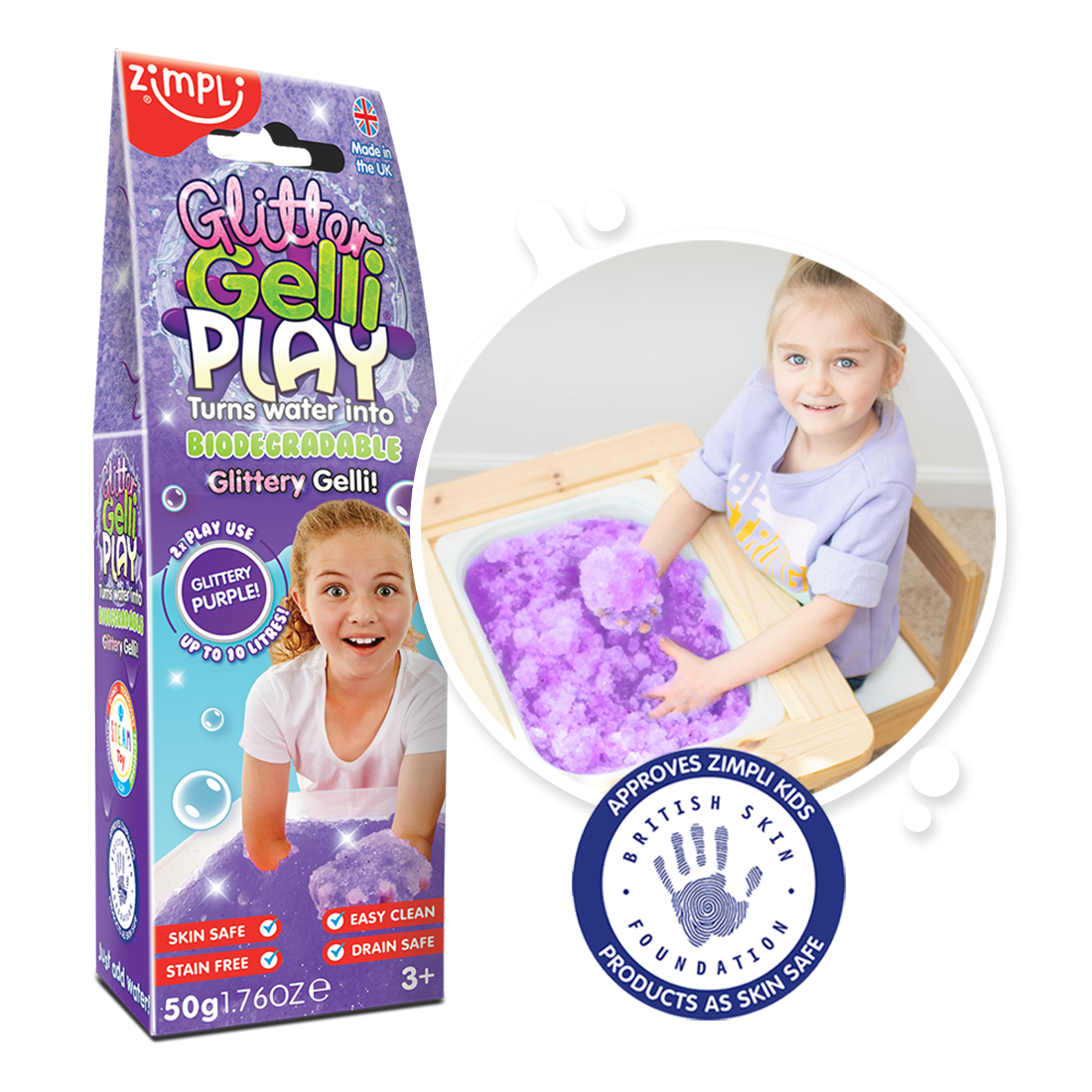 Zimpli Glitter Gelli Play Certified Biodegradable Sensory toy