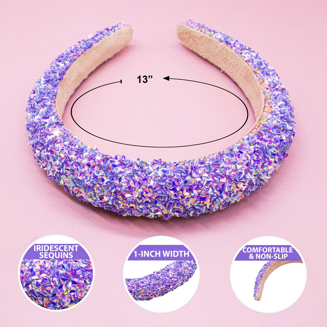 Frog Sac Kids Padded Headband, Chunky Sequin Hair Band