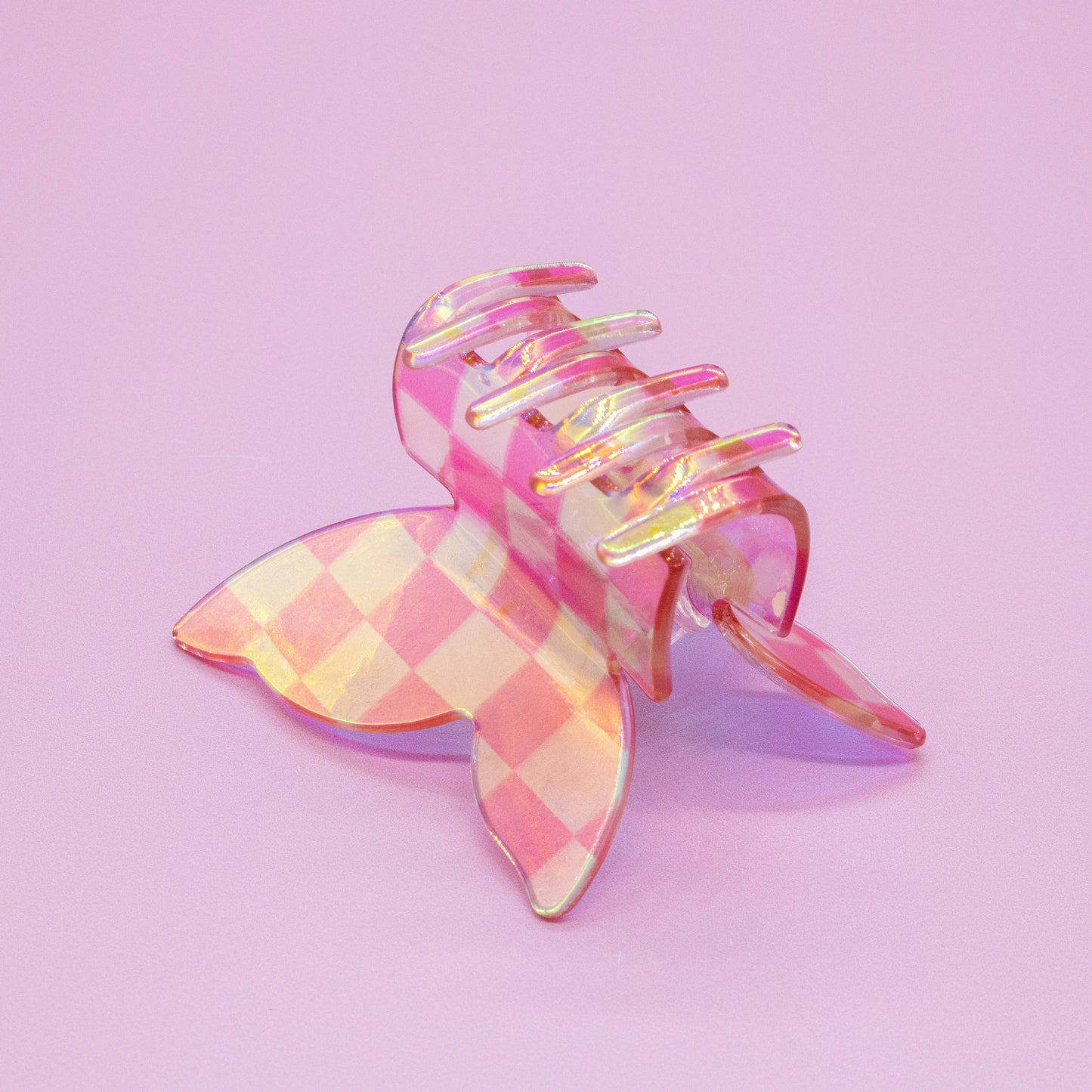 Frog Sac - Medium Iridescent Checkered Butterfly Hair Claw Clip