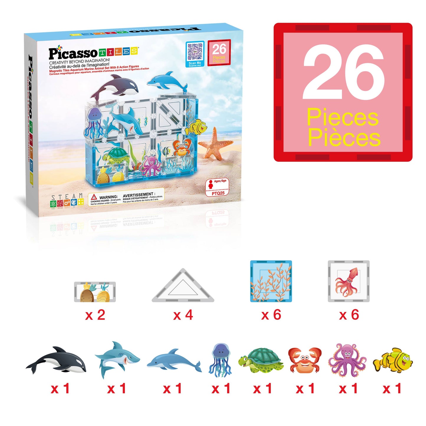 PicassoTiles 26 Piece Marine World Magnetic Building Set