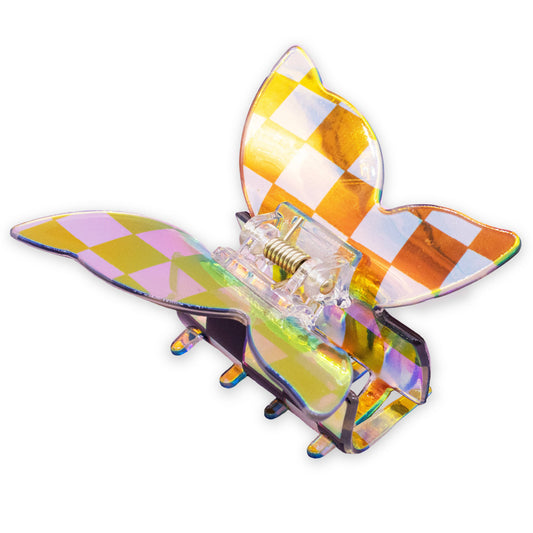Frog Sac - Medium Iridescent Checkered Butterfly Hair Claw Clip