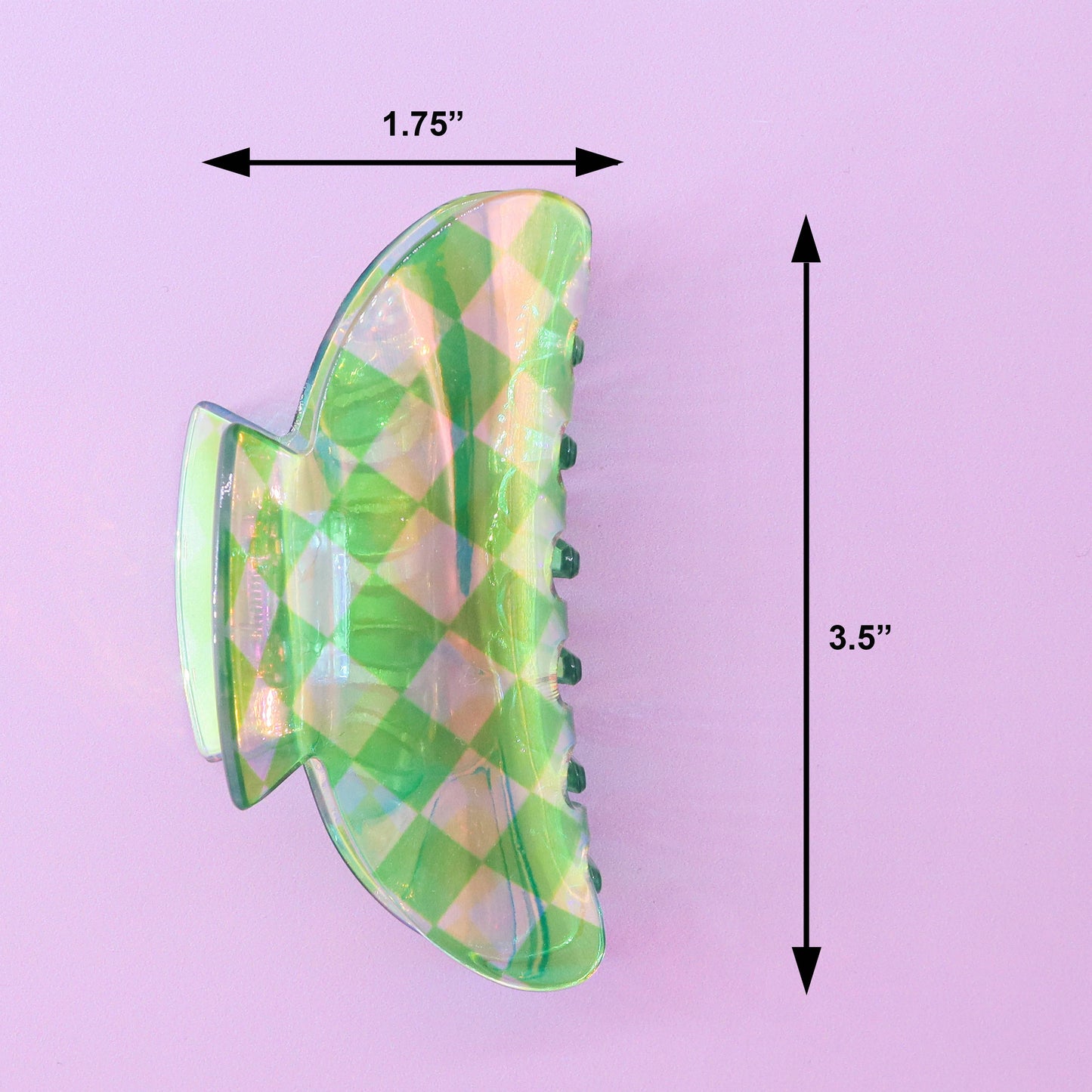 Frog Sac - Medium Round Iridescent Checkered Hair Claw Clip