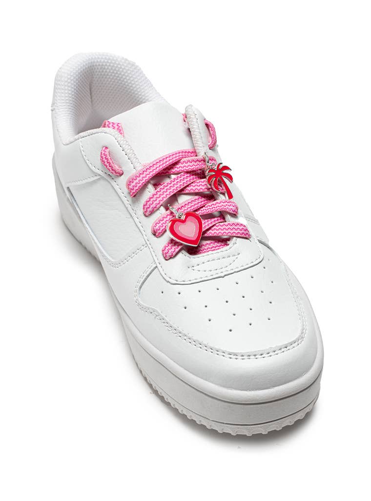 Living Royal - Shoelaces w/ Charms Set - Pink Laces w/ Palm Tree & Heart