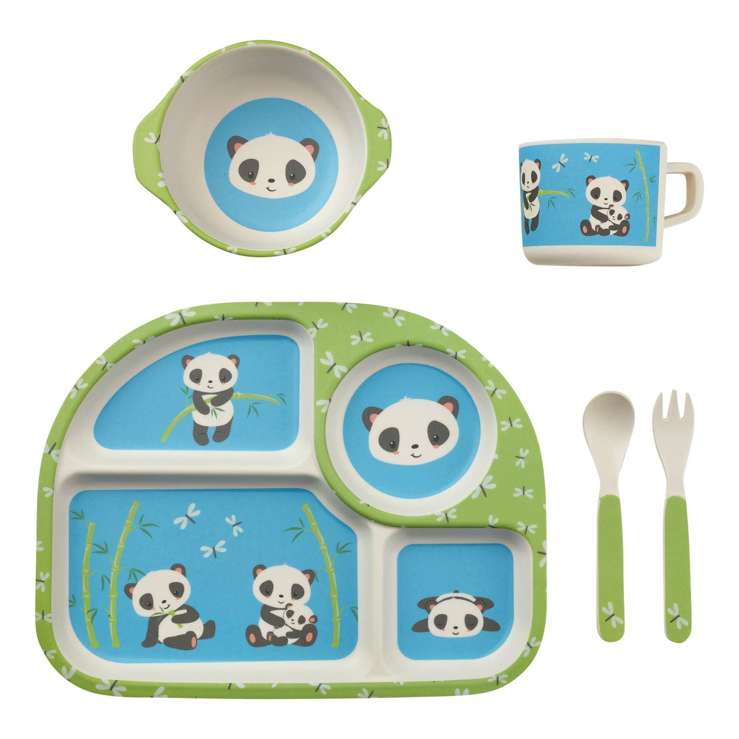 My Funkins - Five Piece Bamboo Dish Set for Kids - Pandas