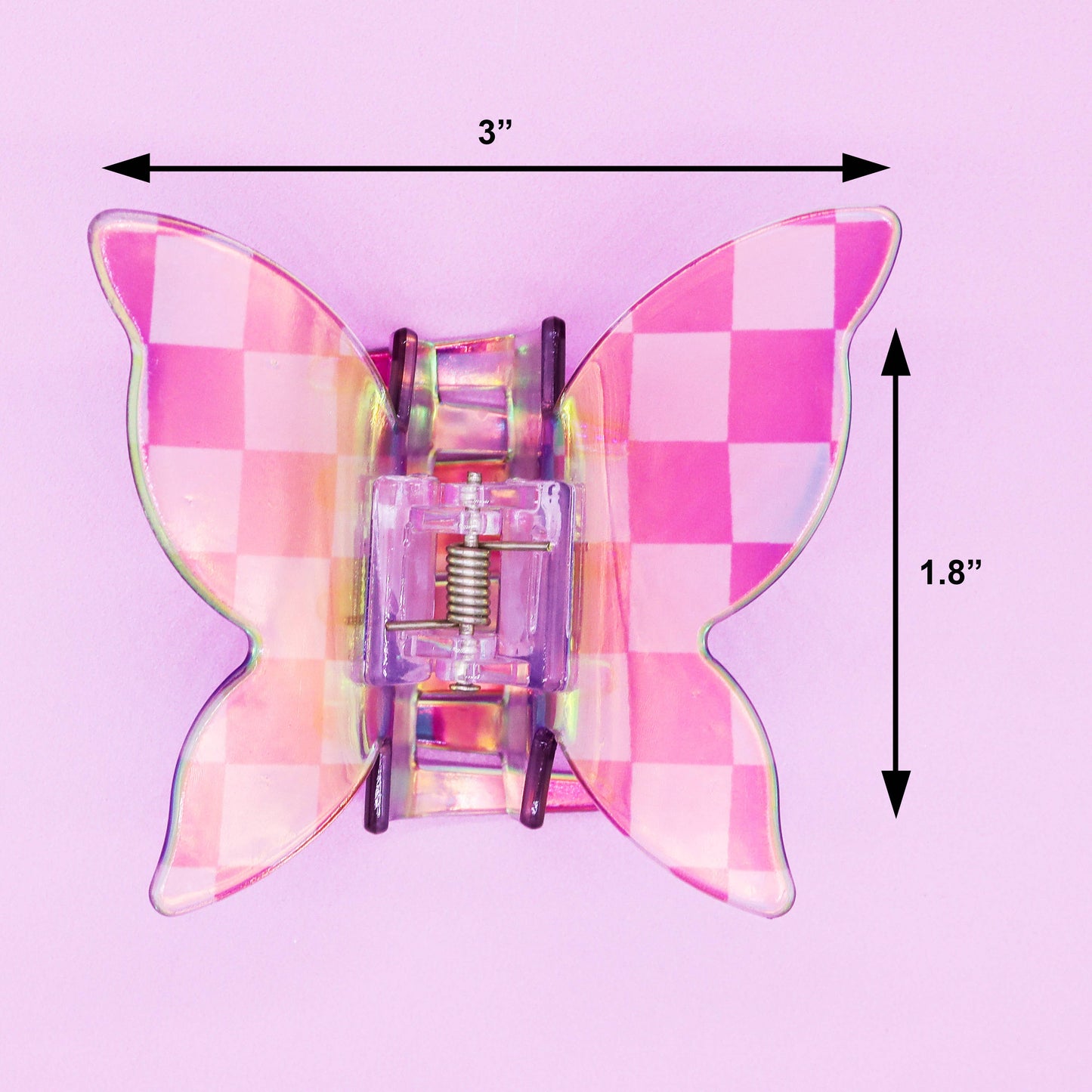 Frog Sac - Medium Iridescent Checkered Butterfly Hair Claw Clip