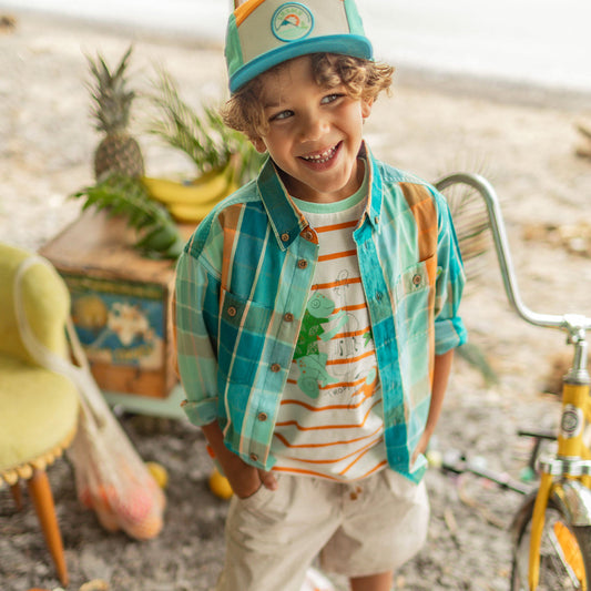 Souris Mini - Turquoise and orange plaid shirt