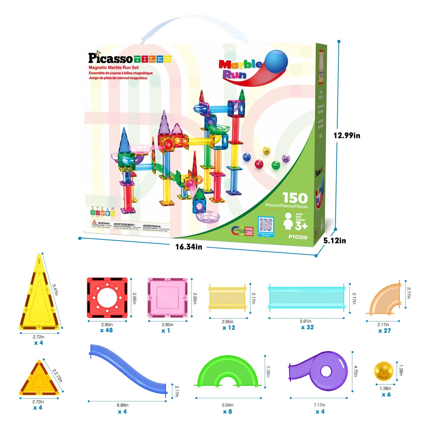 PicassoTiles Magnetic Marble Run Set