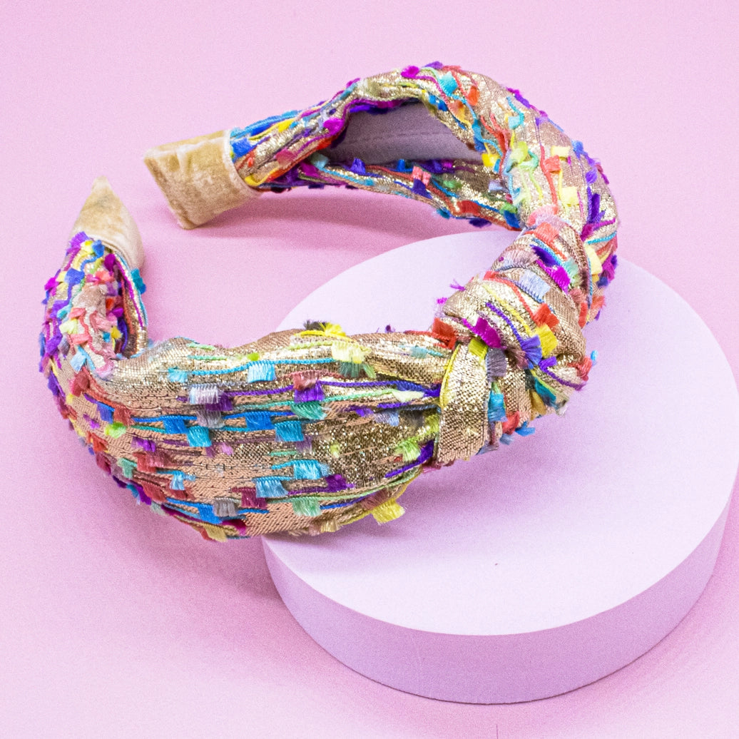 Frog Sac -  Kids Knot Headband - Gold Confetti Hair Accessories For Girls