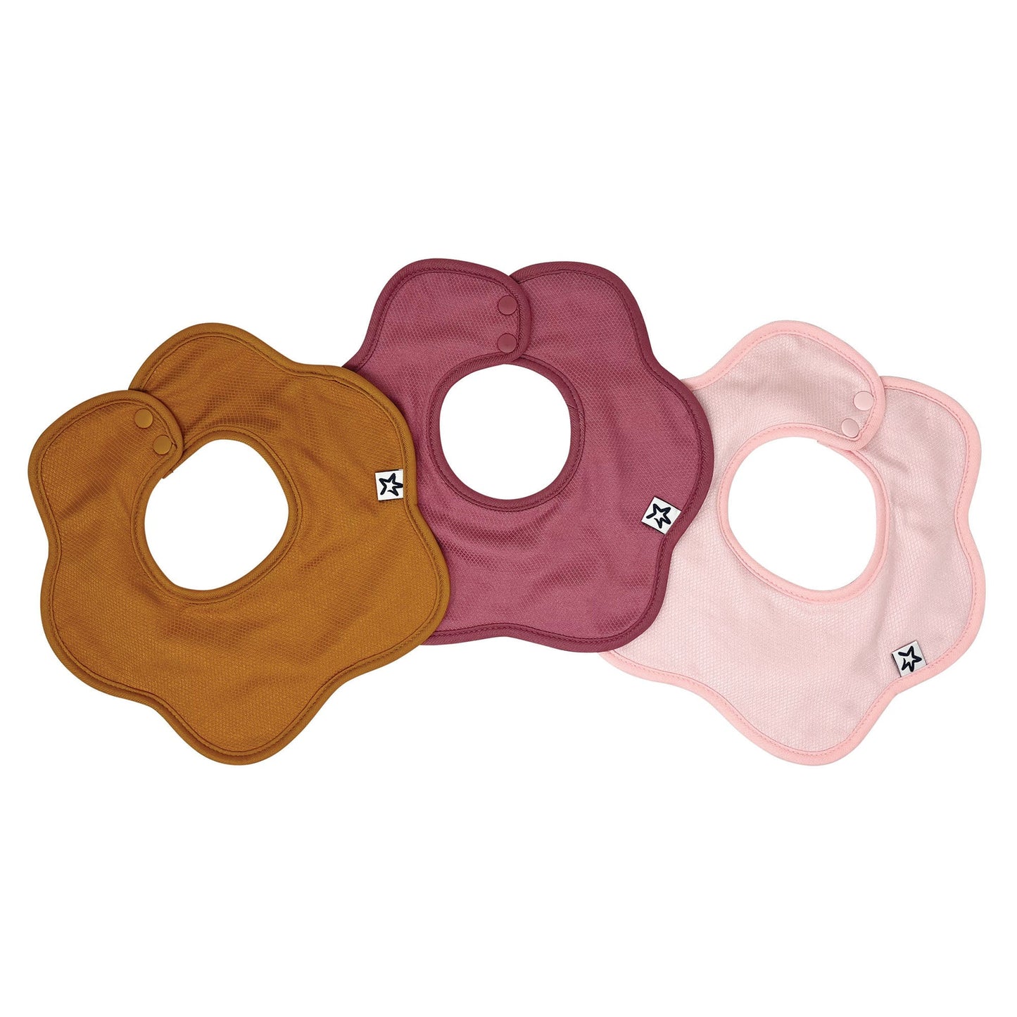 Tiny Twinkle - Kaffle Roundabout Bib 3Pk - Tan + Red + Pink
