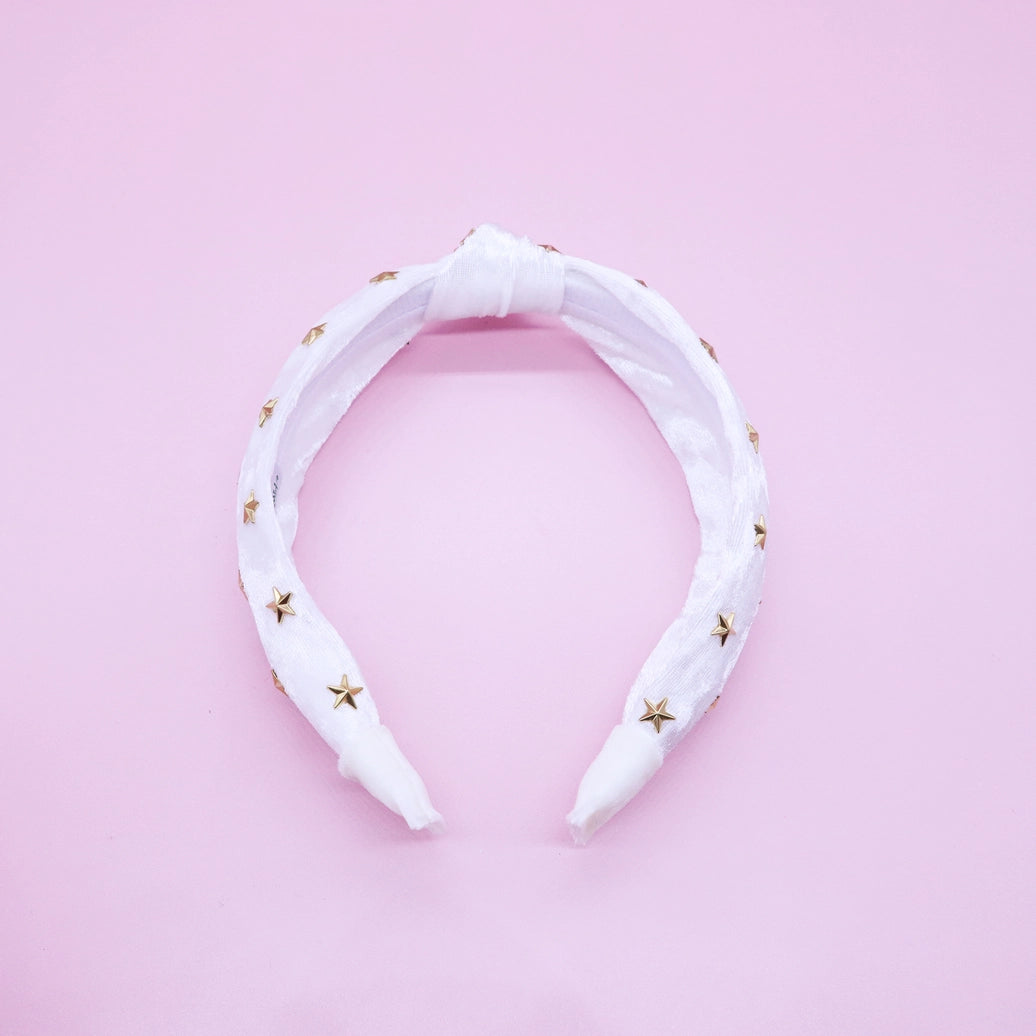 Frog Sac - Kids Knot Headband - White Star Stud Velvet Hair Accessories